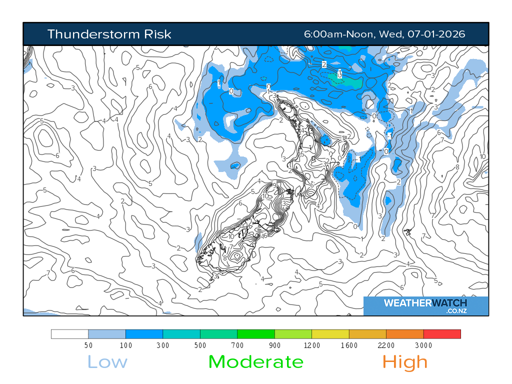 Thunderstorm risk for 7:01am on Wed 7 January 2026