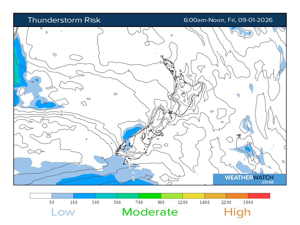 Thunderstorm risk for 7:01am on Fri 9 January 2026