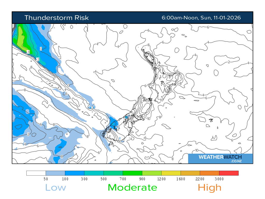Thunderstorm risk for 7:01am on Sun 11 January 2026