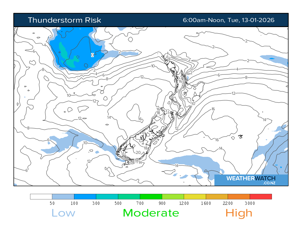 Thunderstorm risk for 7:01am on Tue 13 January 2026