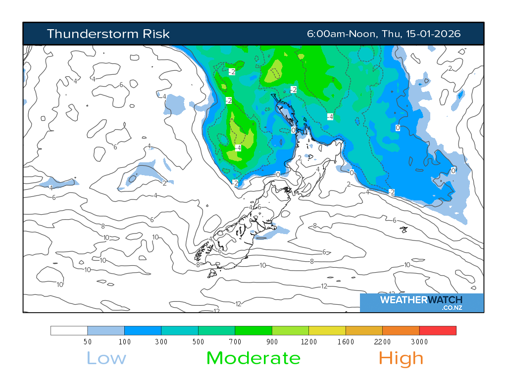 Thunderstorm risk for 7:01am on Thu 15 January 2026