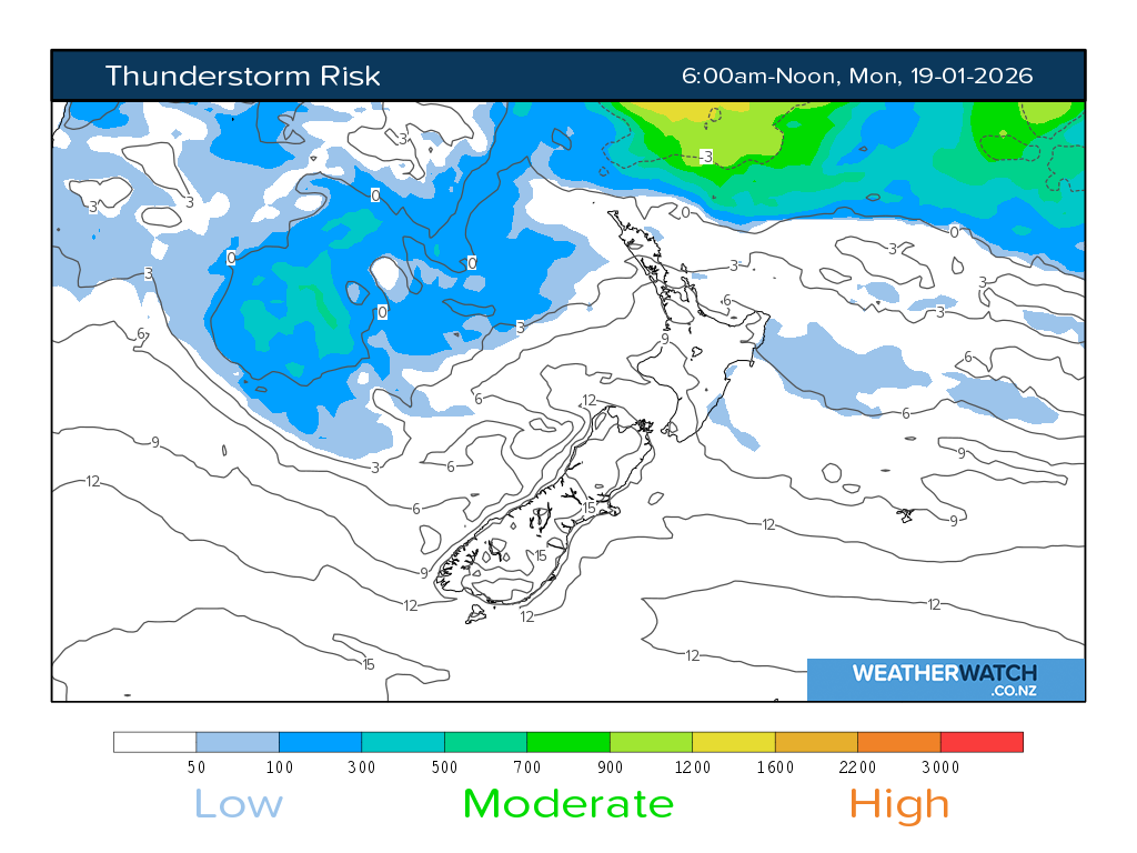 Thunderstorm risk for 7:01am on Mon 19 January 2026
