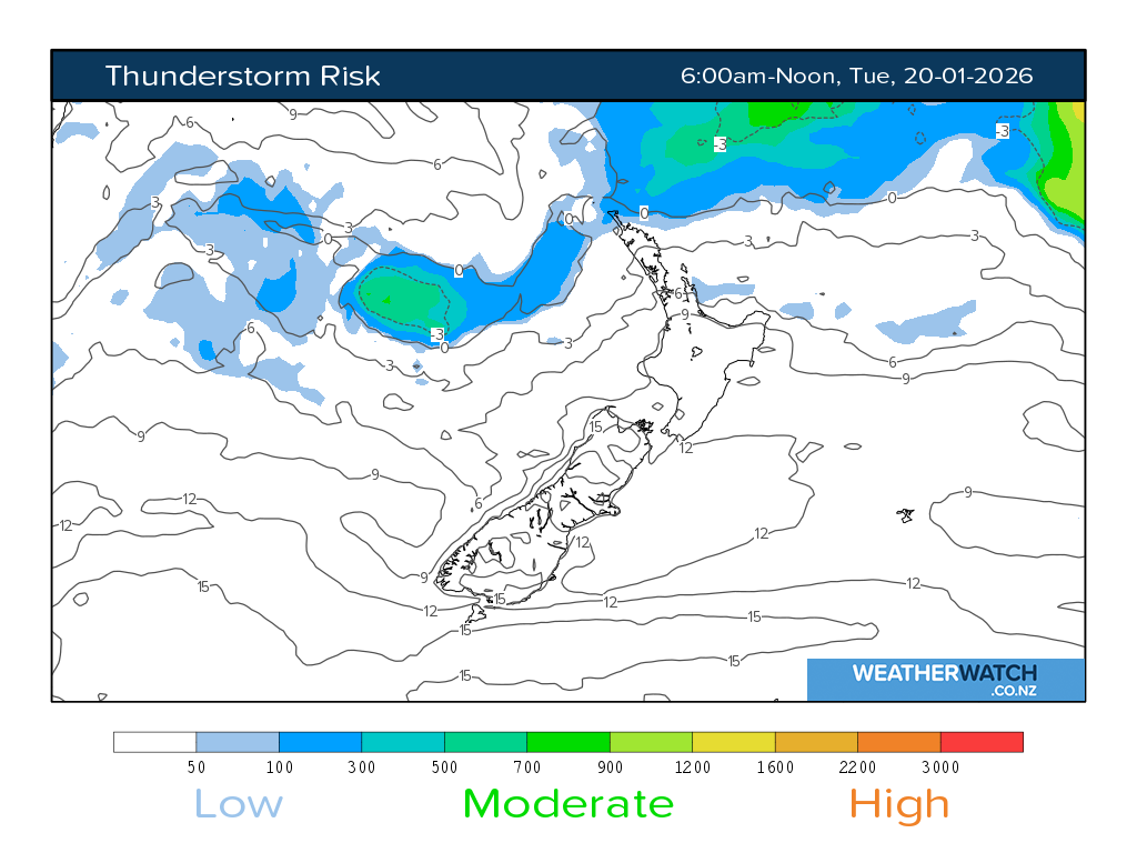 Thunderstorm risk for 7:01am on Tue 20 January 2026