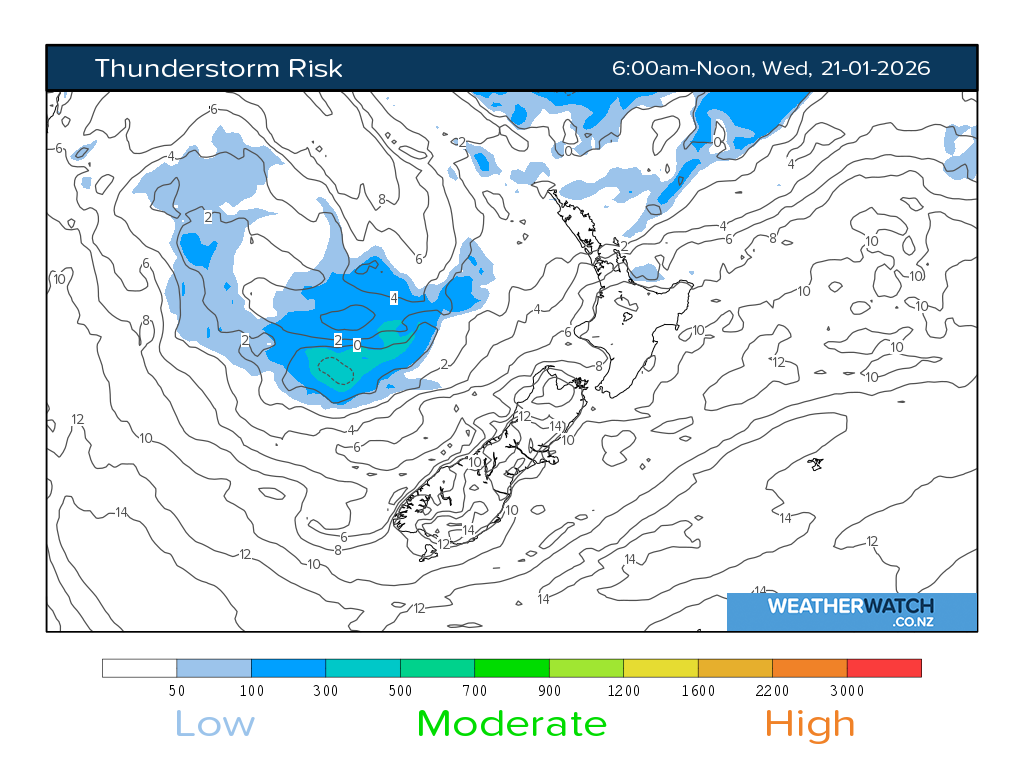 Thunderstorm risk for 7:01am on Wed 21 January 2026