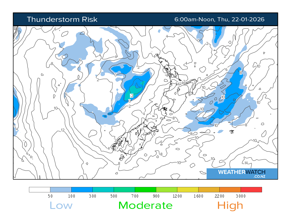 Thunderstorm risk for 7:01am on Thu 22 January 2026