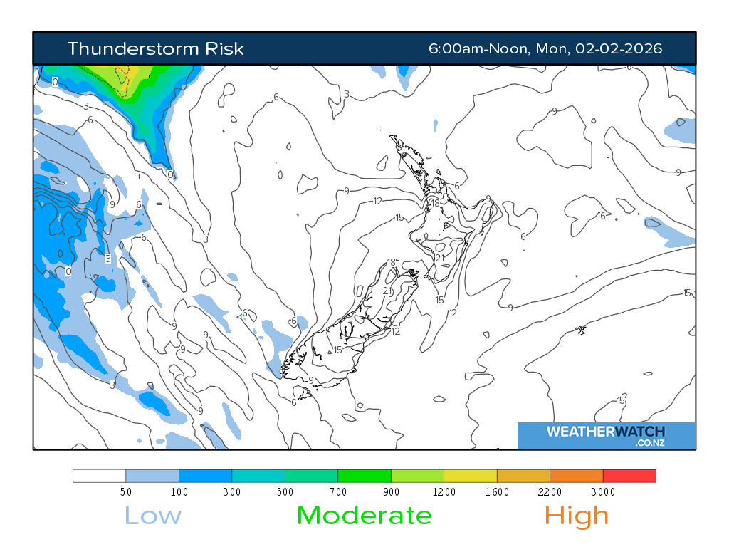 Thunderstorm risk for 7:01am on Mon 2 February 2026