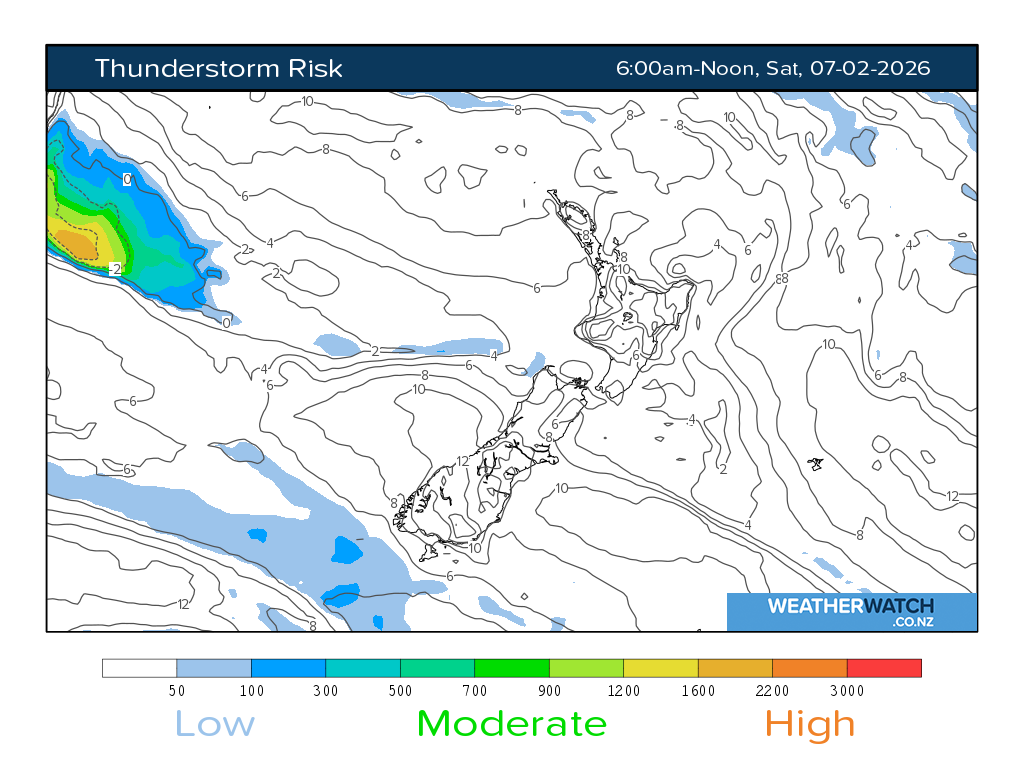 Thunderstorm risk for 7:01am on Sat 7 February 2026