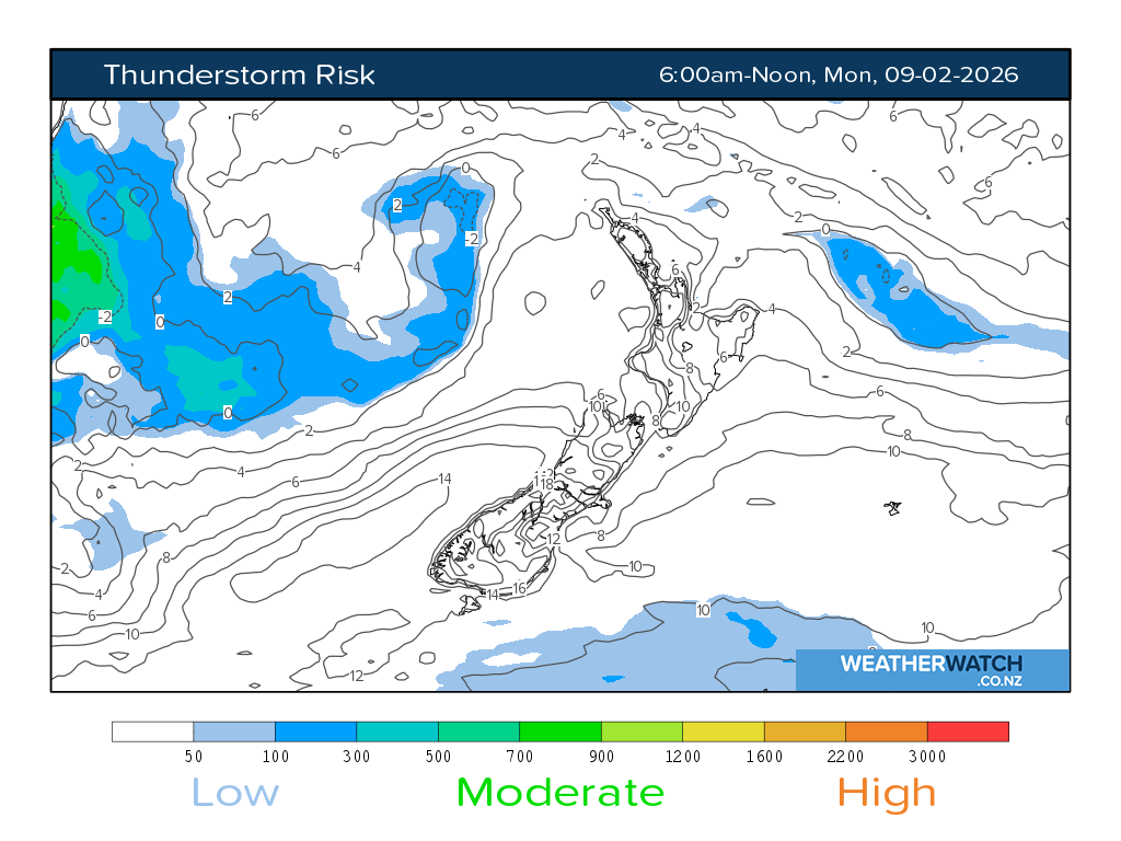 Thunderstorm risk for 7:01am on Mon 9 February 2026