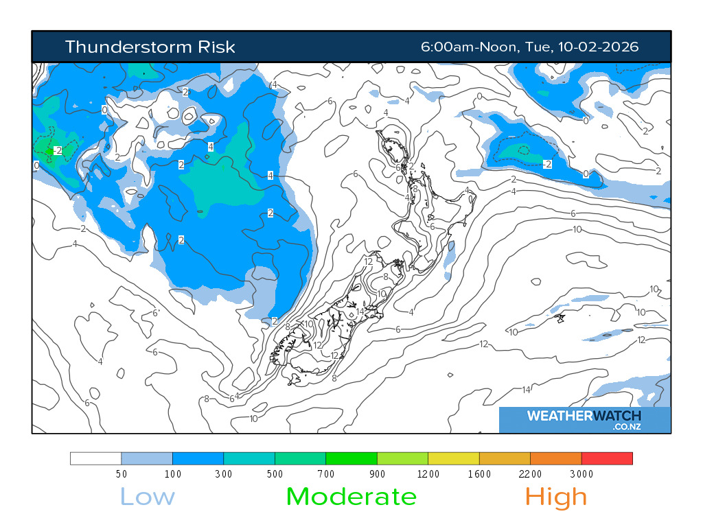 Thunderstorm risk for 7:01am on Tue 10 February 2026