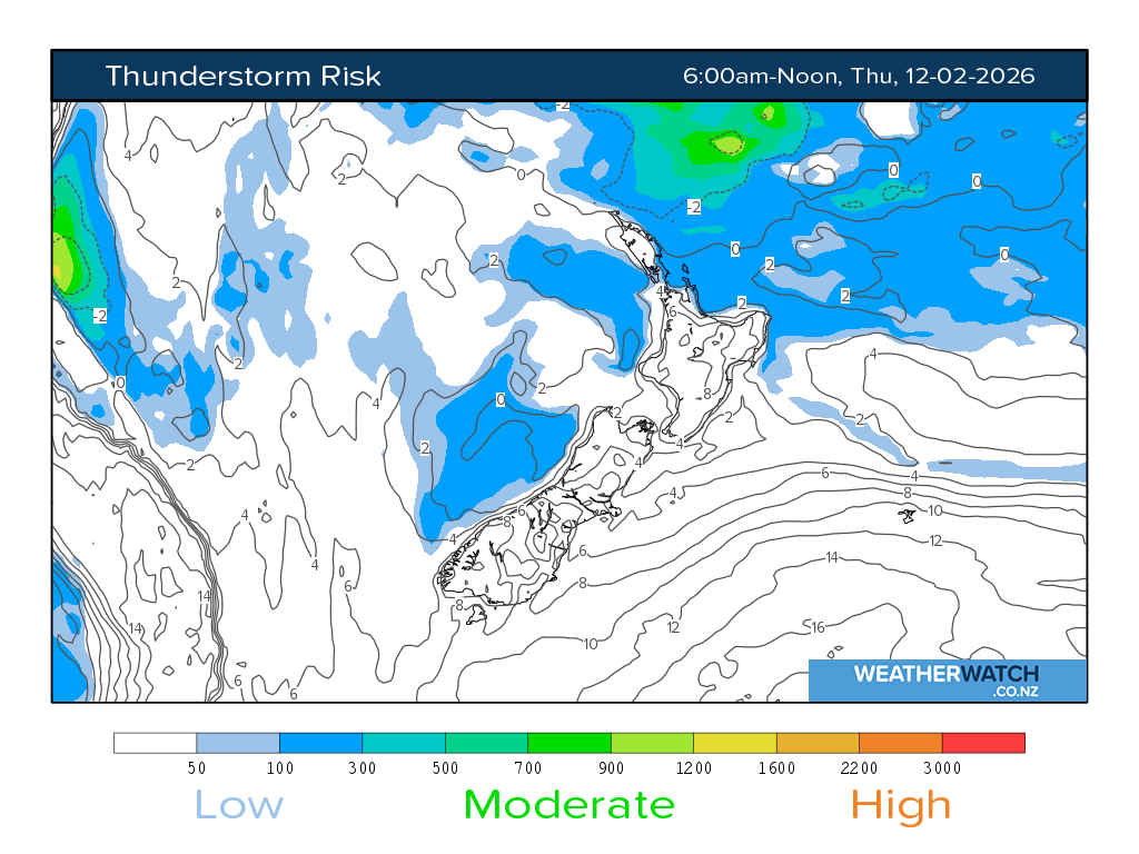 Thunderstorm risk for 7:01am on Thu 12 February 2026