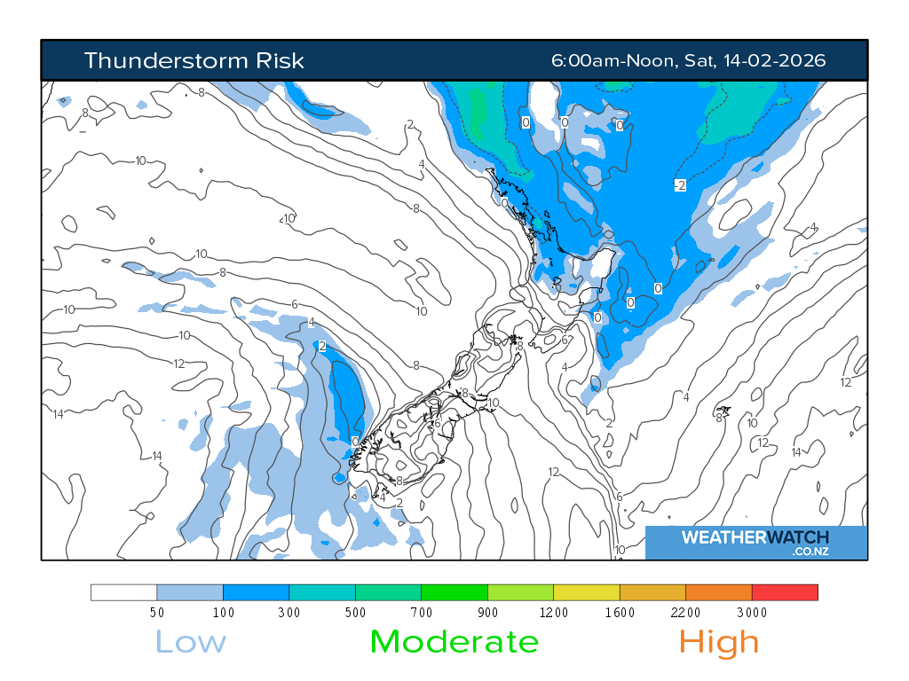 Thunderstorm risk for 7:01am on Sat 14 February 2026