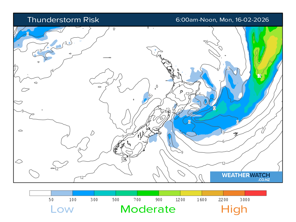 Thunderstorm risk for 7:01am on Mon 16 February 2026