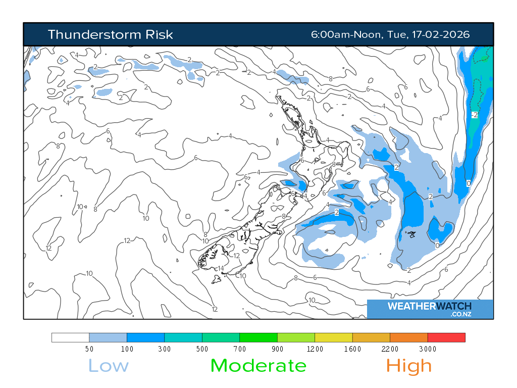 Thunderstorm risk for 7:01am on Tue 17 February 2026