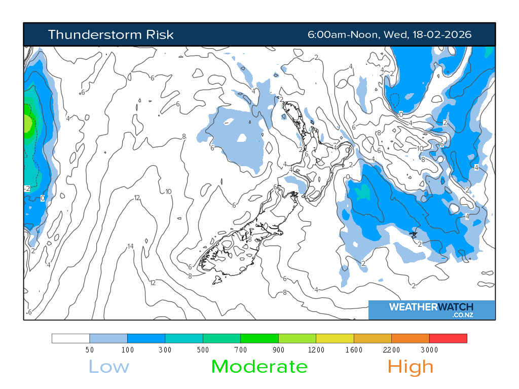 Thunderstorm risk for 7:01am on Wed 18 February 2026
