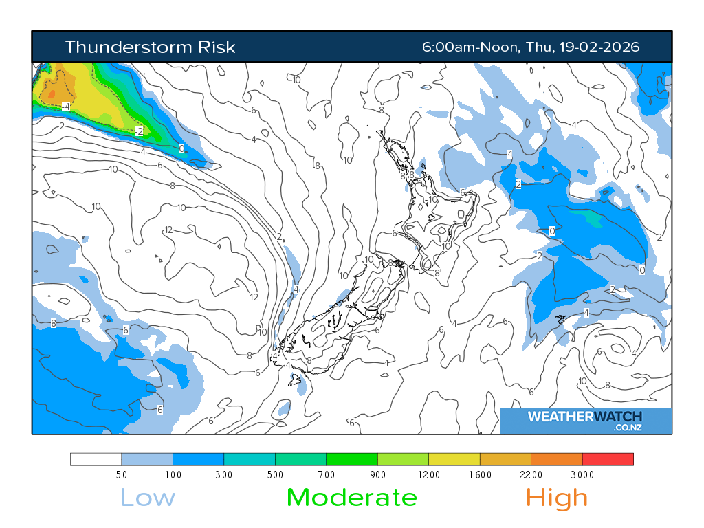 Thunderstorm risk for 7:01am on Thu 19 February 2026