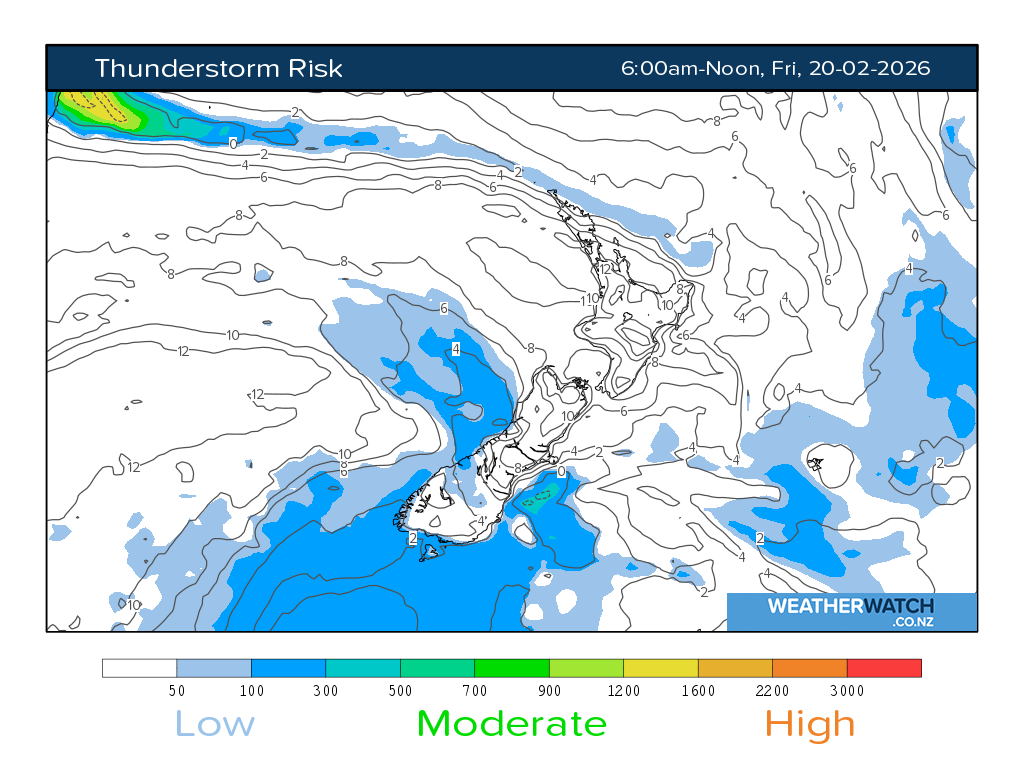 Thunderstorm risk for 7:01am on Fri 20 February 2026