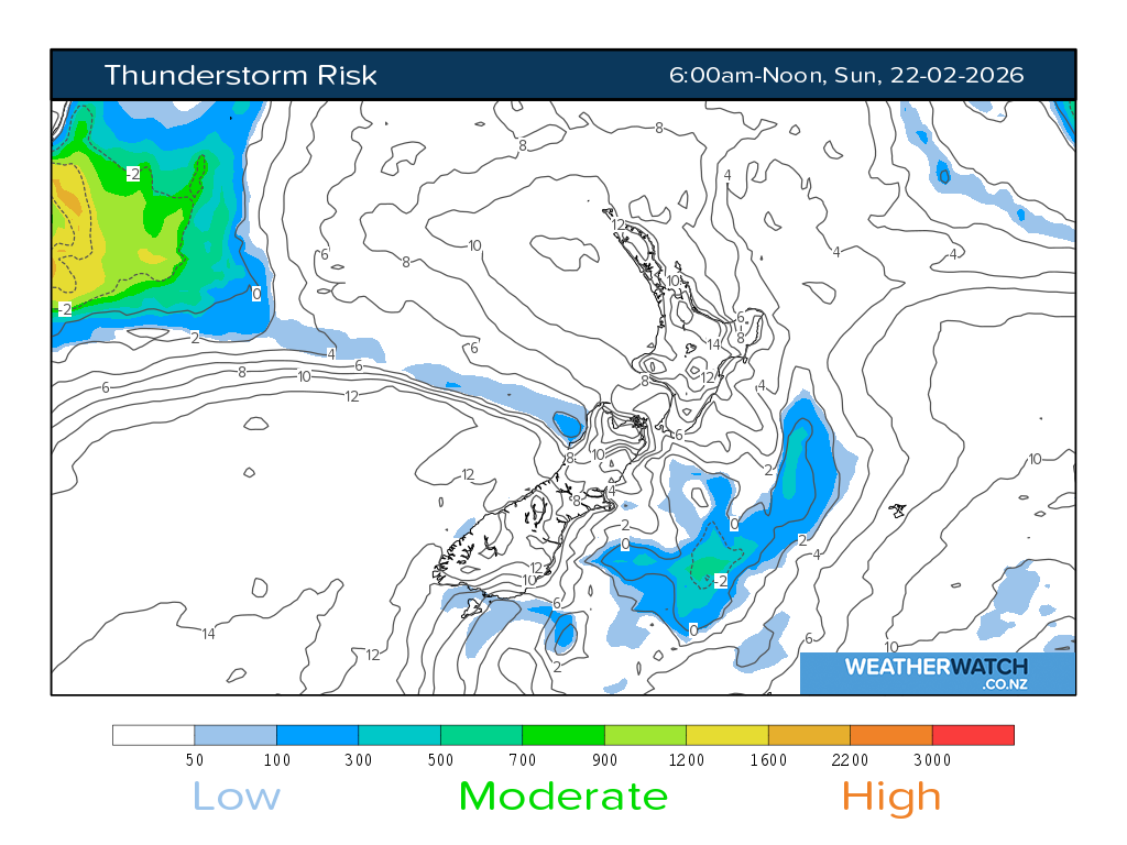 Thunderstorm risk for 7:01am on Sun 22 February 2026