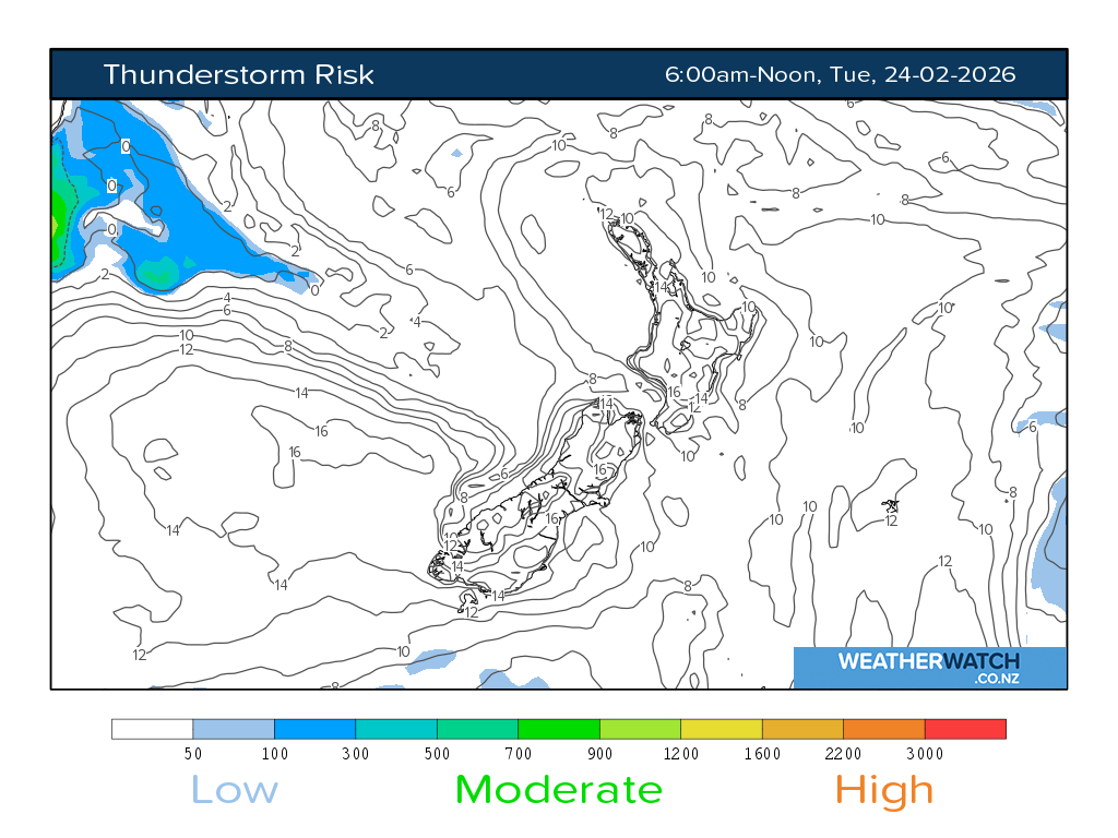 Thunderstorm risk for 7:01am on Tue 24 February 2026
