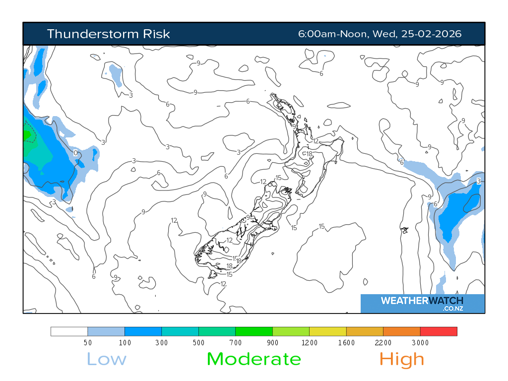 Thunderstorm risk for 7:01am on Wed 25 February 2026