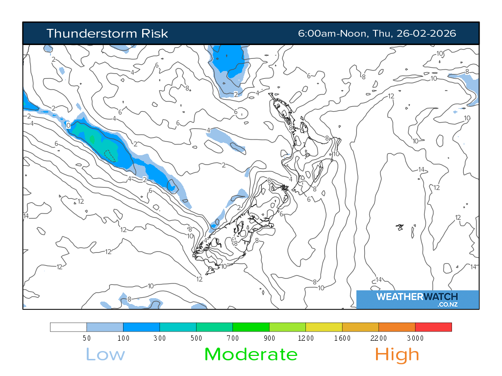 Thunderstorm risk for 7:01am on Thu 26 February 2026