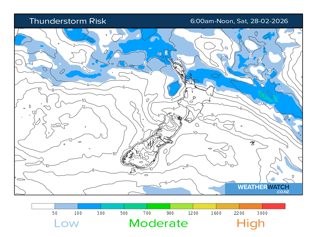 Thunderstorm risk for 7:01am on Sat 28 February 2026