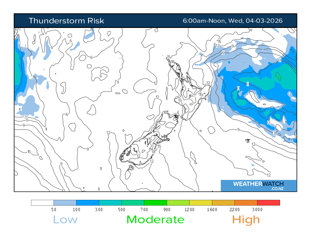 Thunderstorm risk for 7:01am on Wed 4 March 2026