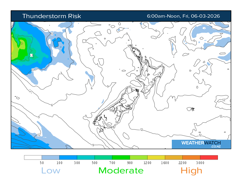 Thunderstorm risk for 7:01am on Fri 6 March 2026