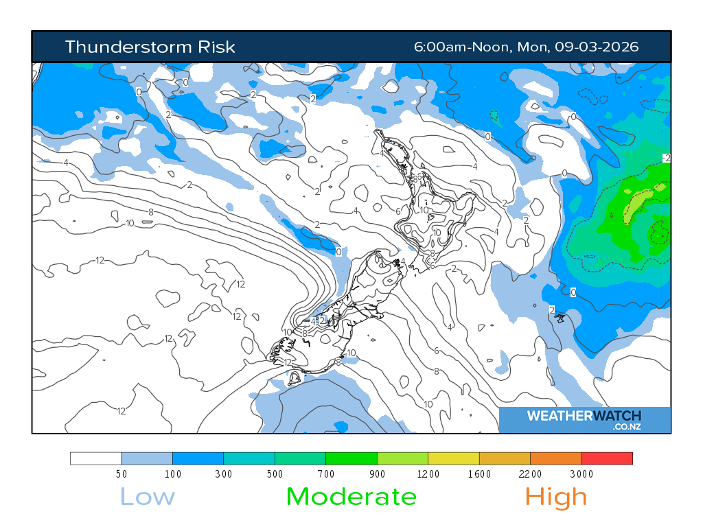 Thunderstorm risk for 7:01am on Mon 9 March 2026