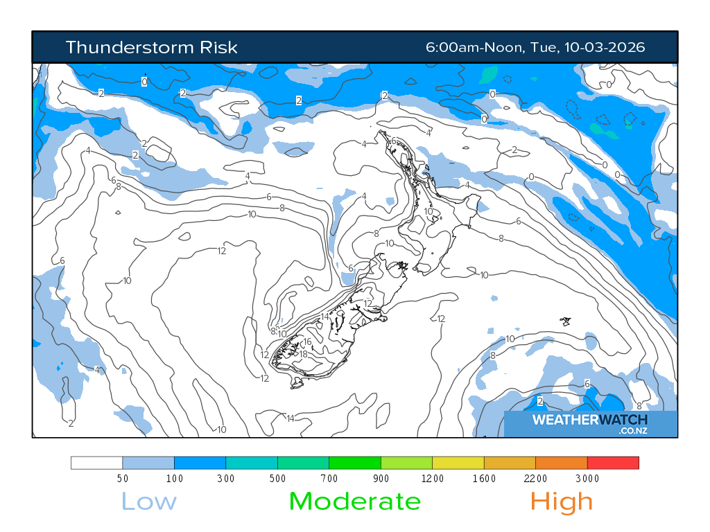 Thunderstorm risk for 7:01am on Tue 10 March 2026