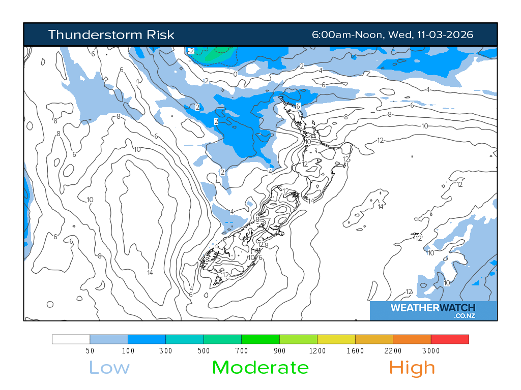 Thunderstorm risk for 7:01am on Wed 11 March 2026