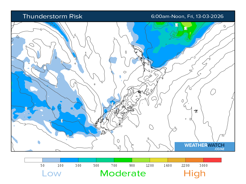 Thunderstorm risk for 7:01am on Fri 13 March 2026