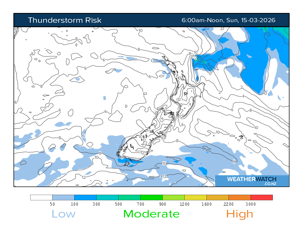 Thunderstorm risk for 7:01am on Sun 15 March 2026