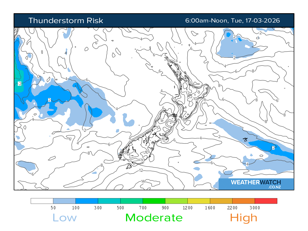 Thunderstorm risk for 7:01am on Tue 17 March 2026