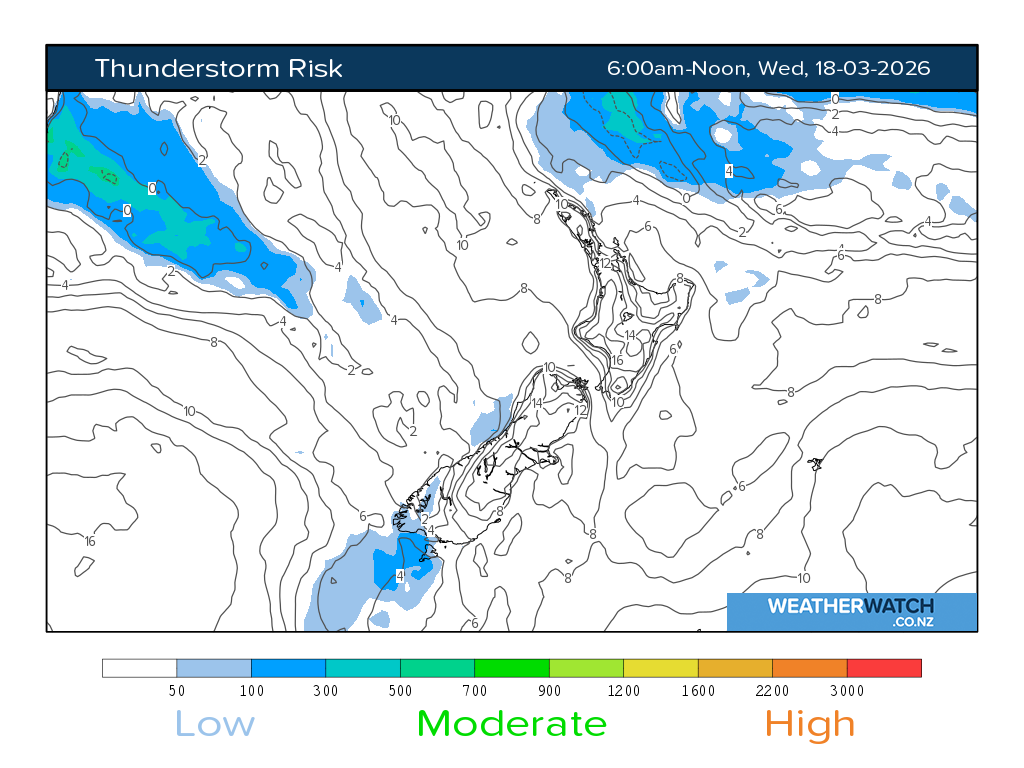 Thunderstorm risk for 7:01am on Wed 18 March 2026