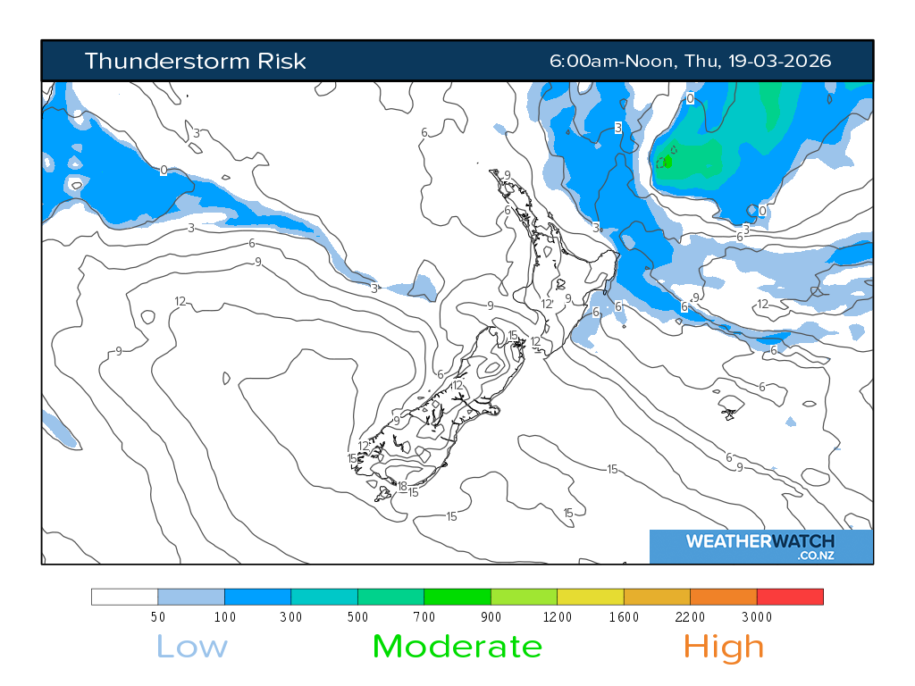 Thunderstorm risk for 7:01am on Thu 19 March 2026