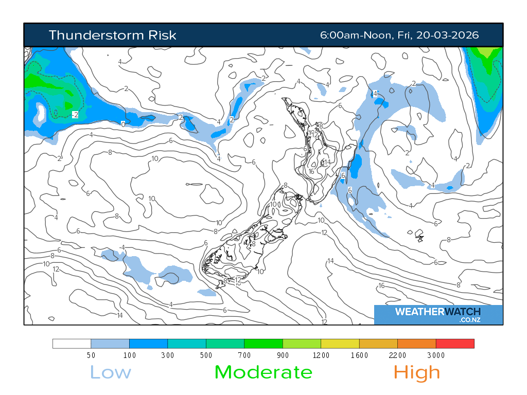 Thunderstorm risk for 7:01am on Fri 20 March 2026