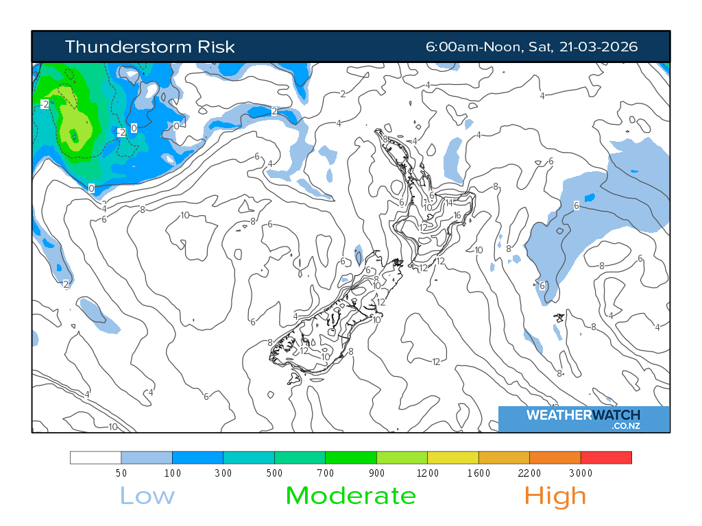 Thunderstorm risk for 7:01am on Sat 21 March 2026
