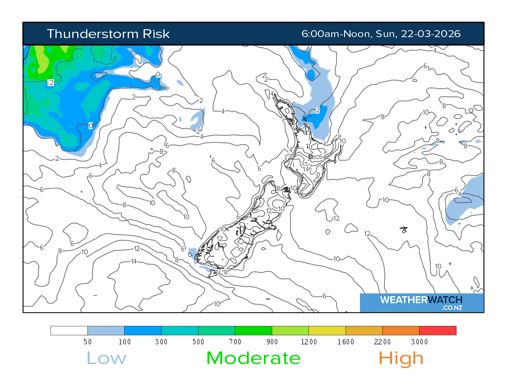 Thunderstorm risk for 7:01am on Sun 22 March 2026
