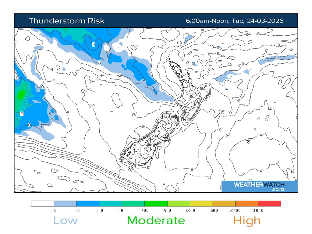 Thunderstorm risk for 7:01am on Tue 24 March 2026