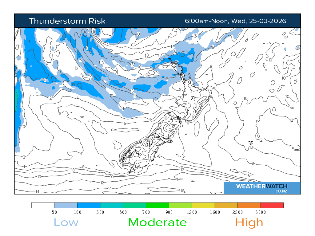 Thunderstorm risk for 7:01am on Wed 25 March 2026