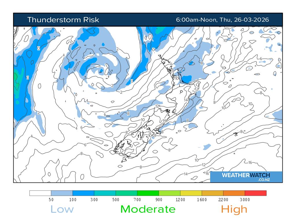 Thunderstorm risk for 7:01am on Thu 26 March 2026