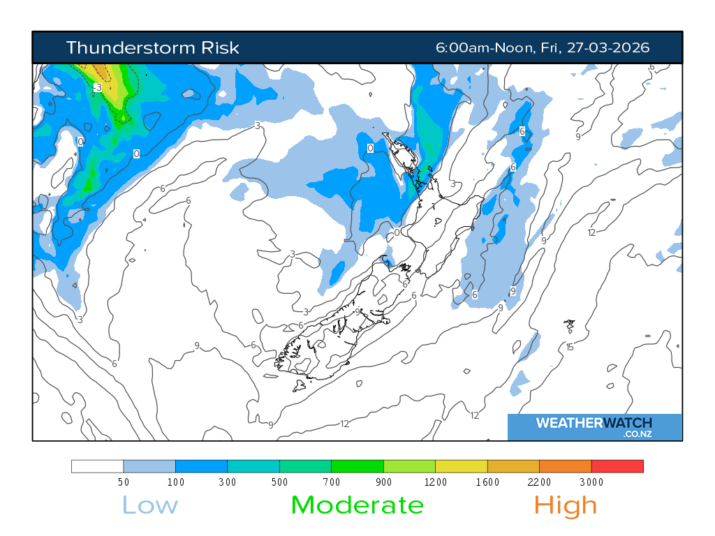 Thunderstorm risk for 7:01am on Fri 27 March 2026