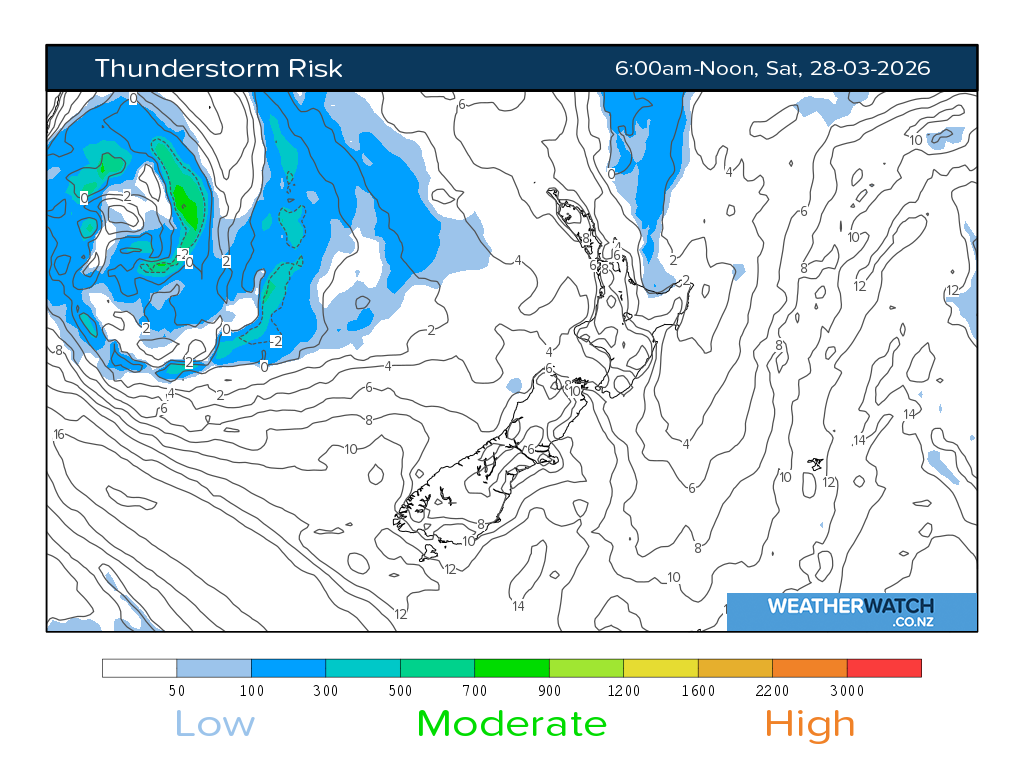 Thunderstorm risk for 7:01am on Sat 28 March 2026
