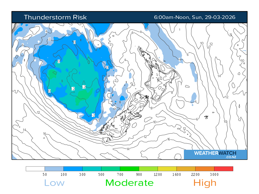 Thunderstorm risk for 7:01am on Sun 29 March 2026