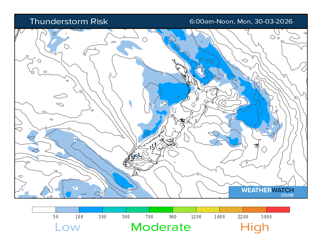 Thunderstorm risk for 7:01am on Mon 30 March 2026