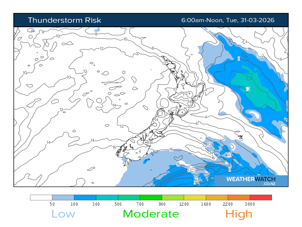 Thunderstorm risk for 7:01am on Tue 31 March 2026