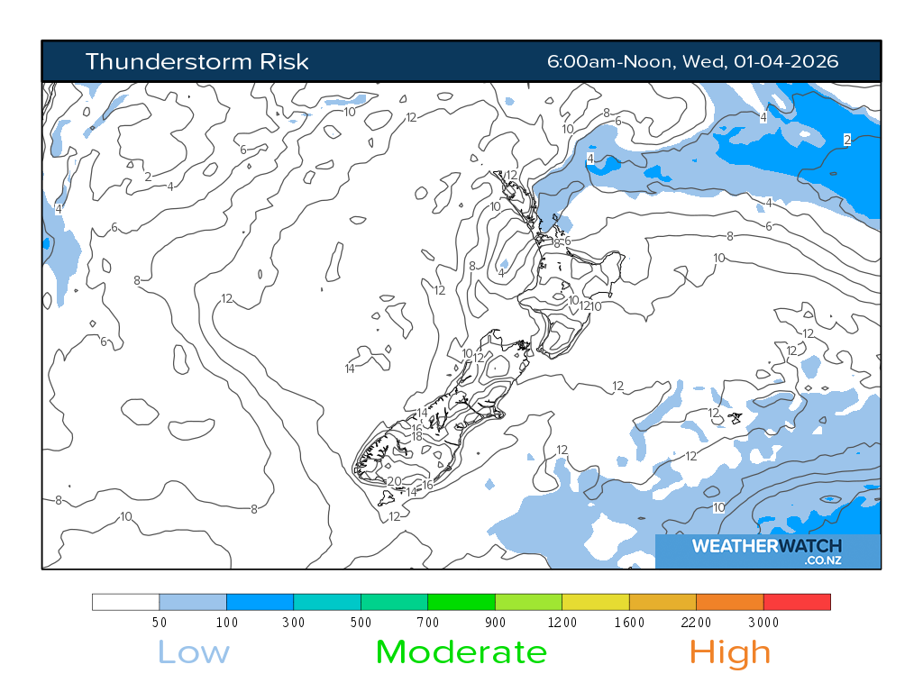 Thunderstorm risk for 7:01am on Wed 1 April 2026