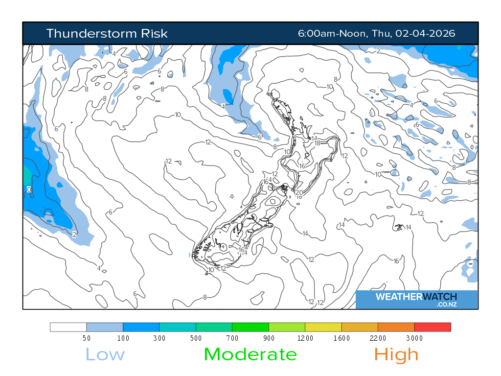 Thunderstorm risk for 7:01am on Thu 2 April 2026
