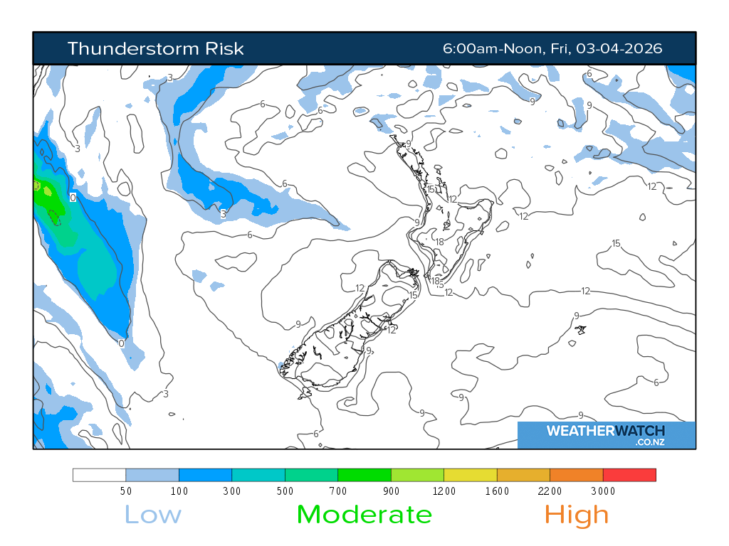 Thunderstorm risk for 7:01am on Fri 3 April 2026