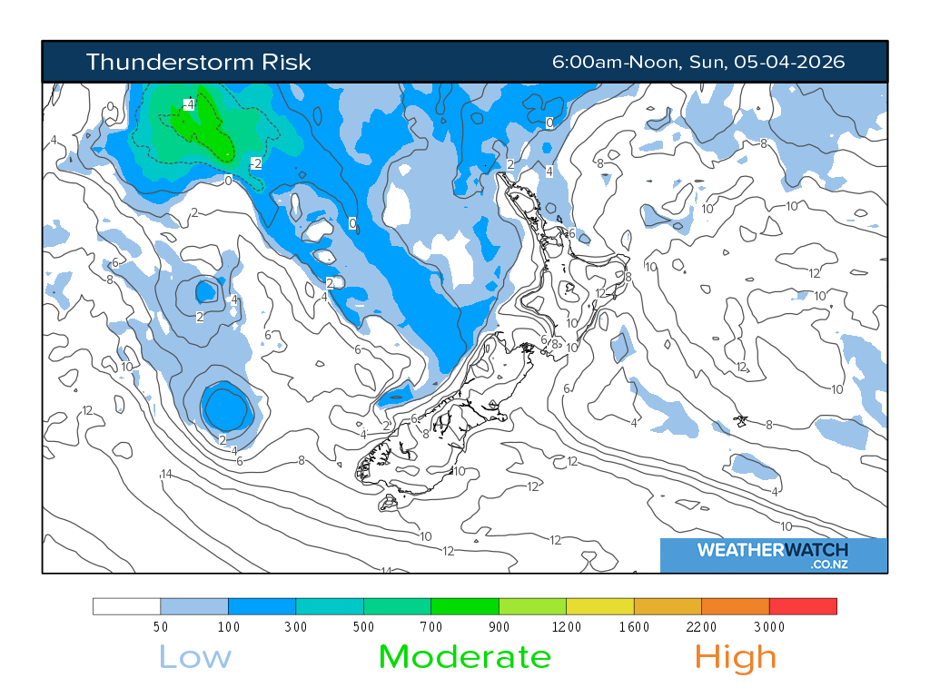 Thunderstorm risk for 6:01am on Sun 5 April 2026
